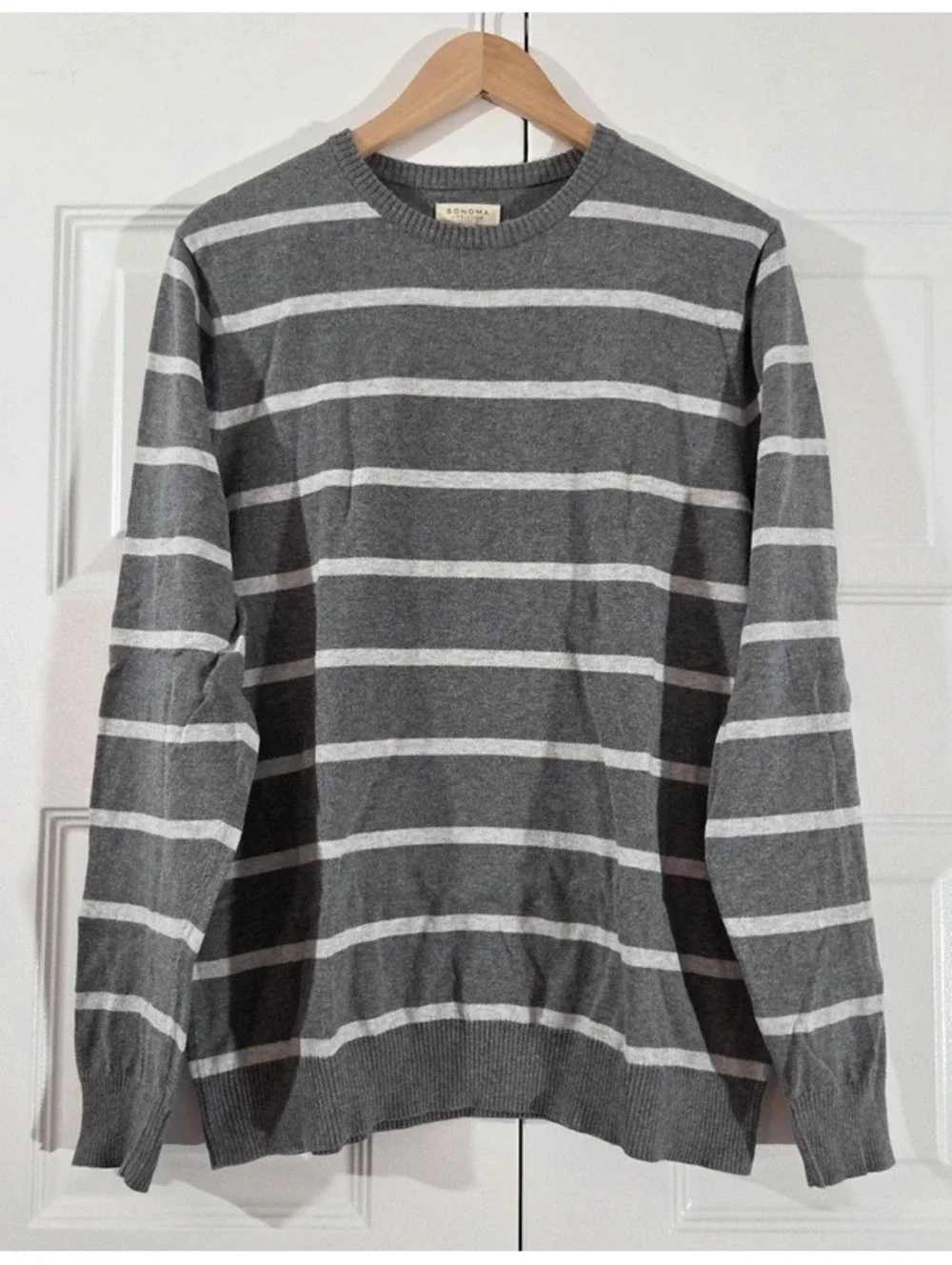 Sonoma Lifestyle Men's Gray Striped Crewneck Cotton Sweater Size L #1563